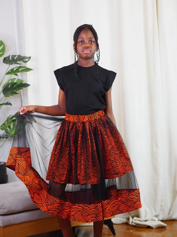 Malika wax print skirt for children | Orange African print skirt for girls