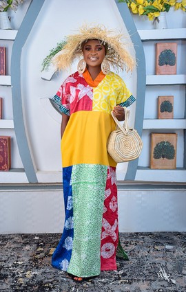 African Batik Boubou Kaftan Maxi Dress(mustard/pink/yellow/green/blue/orange)