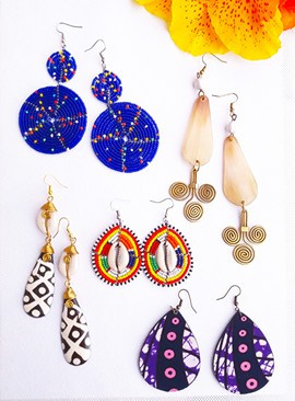 Saba African Earrings Set | Horn earrings | Cowrie shell earrings