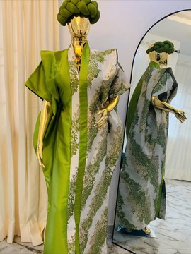 Elegant European Brocade  green boubou gown, plus size dress, reception dress