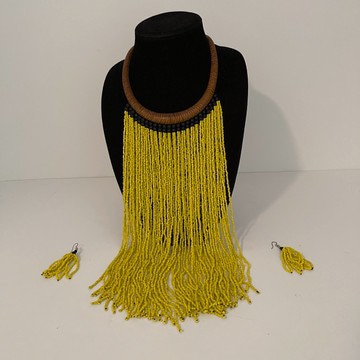 African Print Ankara Handmade Layered Necklace, Earring, and Bracelet Jewelry Set