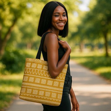 Mud Cloth African American Totes | Minimalist Gold Print | Large Capacity