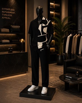 Ensemble chemise à col camp et pantalon pour homme, imprimé abstrait noir et blanc – Costume 2 pièces à manches courtes