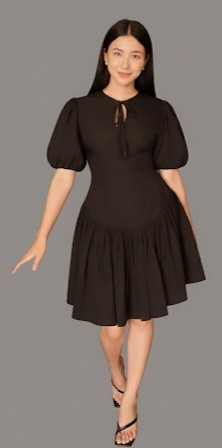 elegant black puff-sleeve dress for chic and timeless style