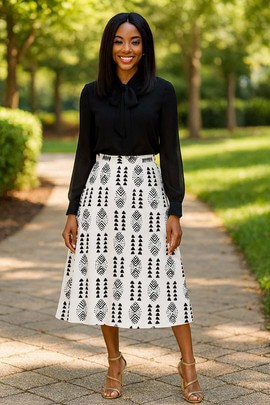 Mudcloth Flared Skirt for Women | Midi Length | Traditional