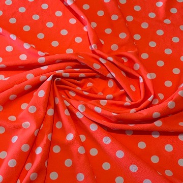 Peach Polka-dot Print Knit Polyester Spandex Textured Fabric - By the Yard