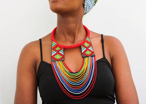 Collier de perles africaines, collier zoulou perlé, cadeau de Noël, collier Fringe
