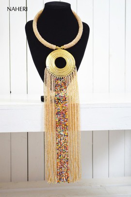 African beaded beige necklace | African Jewelry | Romantic tribal fringe neck piece | Gift for her
