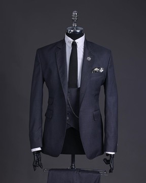 A Lead grey, knitted, notch lapel suit, u shaped double breasted waist coat &amp; pant Trouser