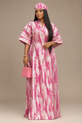 Women’s Luxury Pink Brocade Maxi Dress