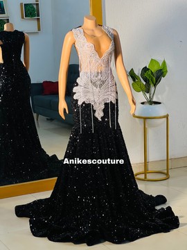 Black sequin prom dress, African clothing for women, prom dress