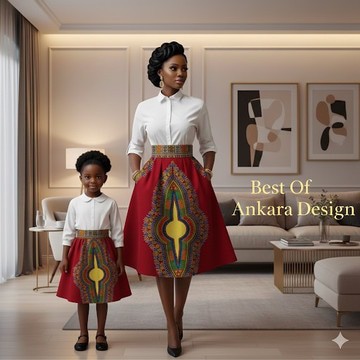 Mother &amp; Daughter Ankara Matching Set – Elegant African Print Midi Skirt (Red or Yellow Option)