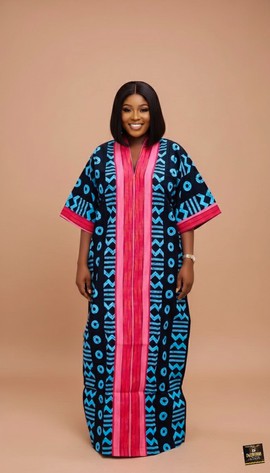 Vibrant Geometric Adire Kimono Bubu Kaftan