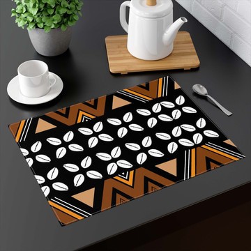 (TWO PIECES) African Tabletop Placemat Traditional Mudcloth Cowrie Pattern (MORE SIZES AVAILABLE)