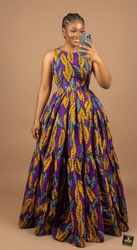 Ankara Peacock Print Ball Gown with Off-Shoulder Sweetheart Neckline|Garden parties|Brunch dates