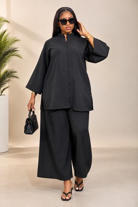 Pantalon deux pièces noir à jambes larges pour femme