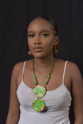 WONDERFUL20-03: Tropical green double round necklace + BO