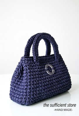 Navy Crochet Handbag – Handwoven Top Handle Tote")