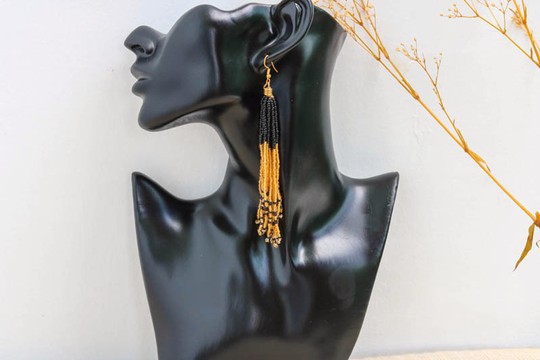 African Beaded earrings, Beaded Fringe earrings, Elegant earrings, Tribal earrings, Boho earrings