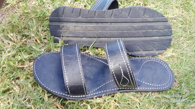 Handcrafted Leather Two-Strap Sandals – Upcycled Tire Sole Double-Band Slides
