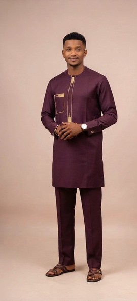 Ensemble kurta pour homme, bordeaux/vin