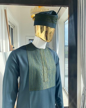 The “Chadian” front embroidery army green senator traditional kaftan