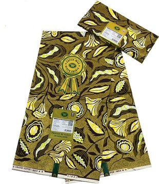 Wax Africain Ankara 100% coton 6 mètres (Noir/Jaune)