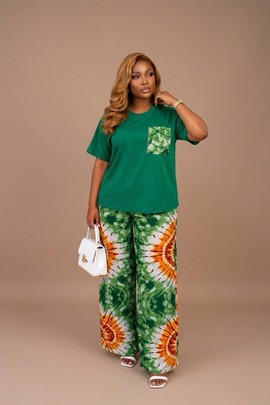 Vibrant Green and Orange Tie-Dye Two-Piece Set