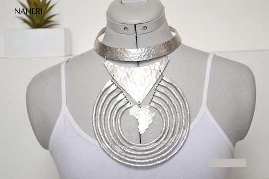African map aluminum necklace hammered jewelry