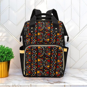 Bogolan African Print Backpack | Black Fashion | Diaper Bag