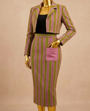 Aso Oke Skirt Set – African Striped Midi Skirt &amp; Cropped Blazer Outfit