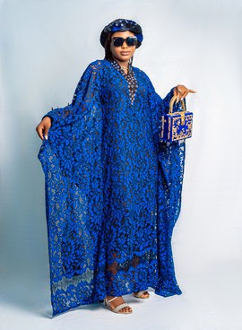 Regal African Woman Bejeweled Flowered Lace Boubou WITH Turban for Weddings/Special occasions