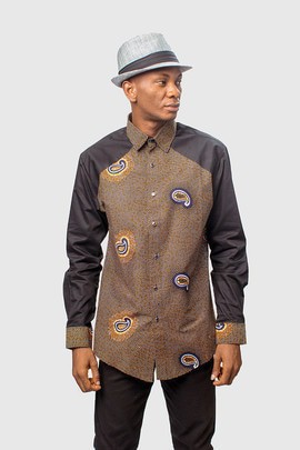 Colourful African Print Ankara &amp; Cotton Mix Shirt, Mens Clothing