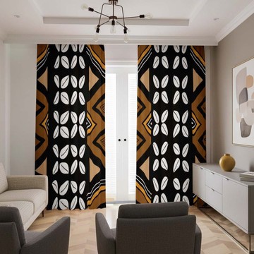 Cowrie Tribal Print Boho Style Blackout Curtains (Two-Piece) LARGER SIZES AVAILABLE
