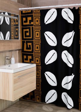 Elegant Black Shower Curtain For Bathroom Cowrie Print (MORE SIZES AVAILABLE)