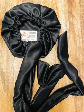 Satin nightcap - with bands - satin turban - black