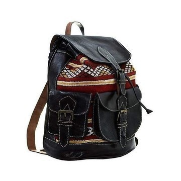BIG SALE! Genuine Leather Backpack with Red Kilim Handmade by Cuiroma Craftsmen in Morocco
