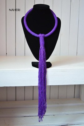 African beaded tie necklace | African tassel necklace | Tribal handmade jewelry