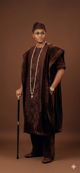 Regal Dark Brown Velvet Agbada Ensemble
