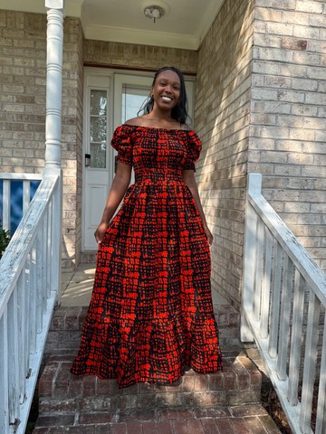African Ankara Wax Print Smoked Upper Long Dress
