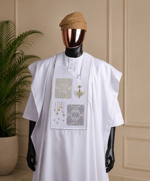 "Premium White Kaftan Agbada with Gold Embroidery