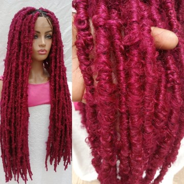 Burgundy distressed butterfly locs, hand wrapped faux 36inches faux locs