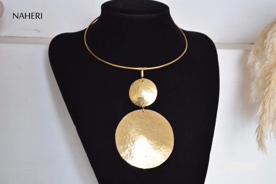 African brass pendant necklace hammered jewelry