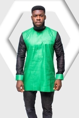 Green Long Sleeve Linen Shirt with Net Sleeves, Linen Shirt, Mens Clothing, Mens Wear, Mens Shirt