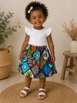 Children's colorful wax print skirt