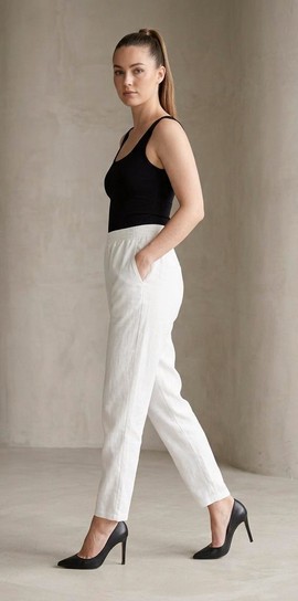 Pantalon droit blanc en coton – Taille élastique et pochest