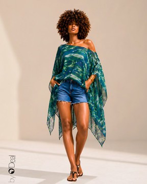 Mini kimono dress / asymmetrical tunic / chiffon beach square