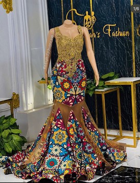 Robe longue sirène imprimée Ankara embellie, robe de femmes africaines, robe imprimée Africains