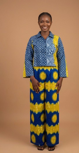 Indigo &amp; Sunburst Adire Two-Piece Set|Wedding|Ceremonialoutfit|Casual outfit|Naming Outfit
