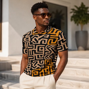 Kuba Geometric Print Men's Heavyweight Polyester Polo Shirt | Kuba Fashion